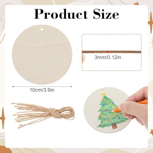 10PCS Wood Circles for Crafts 4 Inch Wood Rounds Wooden Circles for Crafts Wood Ornament Blanks Wooden Discs with 10 Strings for DIY Painting Crafting Party Christmas Home Decor Gift Tags - Image 2