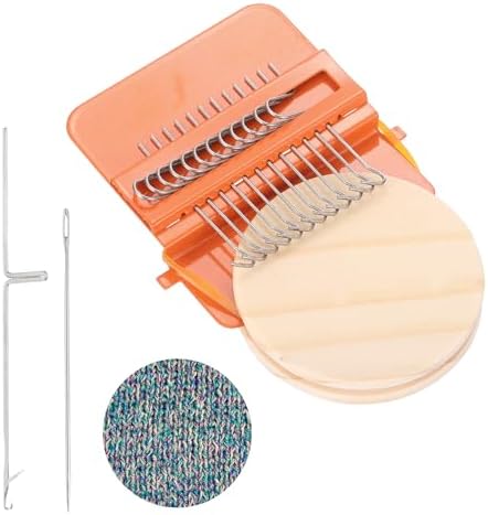 MECCANIXITY Mini Darning Loom, 12 Hooks Wood Weaving Knitting Machine with Knitting Needles for Repair Jeans Socks DIY Craft, Knit Patch Loom Weave Tool, Orange by MECCANIXITY