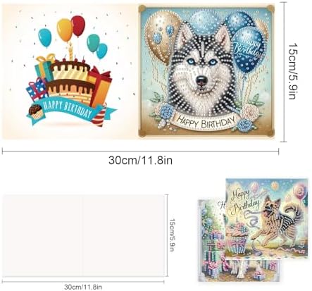 TDFERAN Diamond Painting Dog Birthday Card 6 Set Husky Cards Art Work Crystal Puzzle Dog Birthday Party Diamond Balloon Invitation Animal Party Holiday Event Cards Card for All Occasions - Image 2