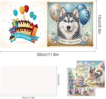 TDFERAN Diamond Painting Dog Birthday Card 6 Set Husky Cards Art Work Crystal Puzzle Dog Birthday Party Diamond Balloon Invitation Animal Party Holiday Event Cards Card for All Occasions - Image 2