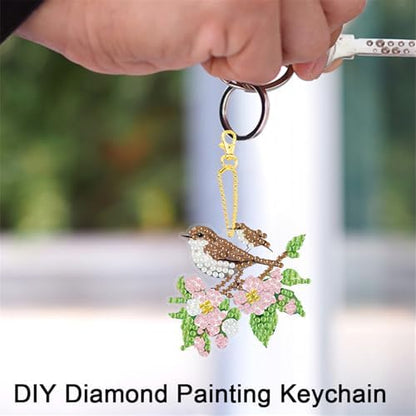 LAKEQUILL 15Pcs 5D DIY Diamond Art Painting Keychain Kits - Double Sided Flowers Animals Pendants Decorative Key Rings for Adults Beginners Craft - Image 7
