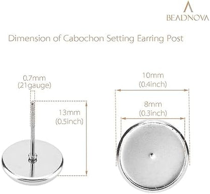 BEADNOVA Cabochon Setting Post 60pcs Blank Earring Studs 8mm Stainless Steel Cabochon Setting Ear Stud with Stainless Steel Backs for Resin DIY Earring Making (8mm, 60pcs) - Image 2