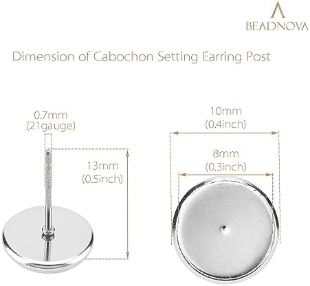 BEADNOVA Stud Earring Kit 30pcs Blank Stud Earring 8mm Stainless Steel Cabochon Setting Ear Post with Stainless Steel Backs for Cabochon Resin DIY Earstud Making (8mm, 30pcs) - Image 2