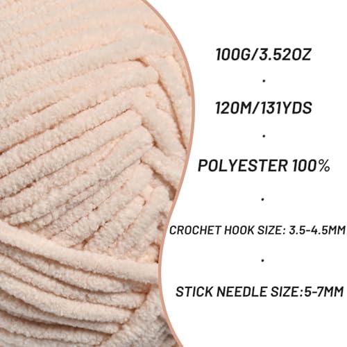 3 Pack Plush Chunky Chenille Yarn for Crocheting, Soft Fluffy Velvet Yarn for Crocheting, Fuzzy Baby Blanket Knitting Yarn, 300g/393yds Bulky Amigurumi Yarns（3 Beige） - Image 2