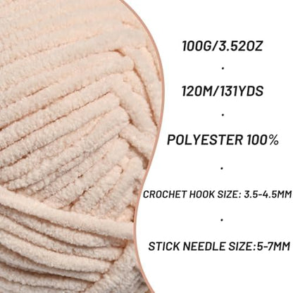 3 Pack Plush Chunky Chenille Yarn for Crocheting, Soft Fluffy Velvet Yarn for Crocheting, Fuzzy Baby Blanket Knitting Yarn, 300g/393yds Bulky Amigurumi Yarns（3 Beige） - Image 2