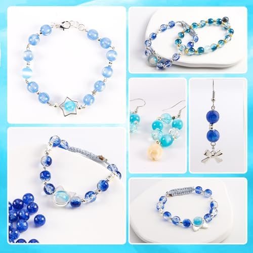 Glass Beads for Jewelry Making, 18 Colors Bead Bracelet Making Kit Including 2-8mm Bead spacers, Blue Round Beads for DIY Jewelry Making Supplies for Adults, Bracelet Necklace Earring Making kit - Image 5