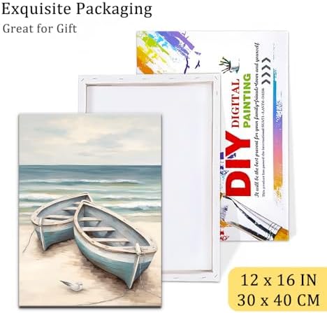 Natuyalo Paint by Numbers Kit with Framed - Boat on Beach Paint by Numbers for Adults Beginner Seascape DIY Acrylic Painting by Numbers Kit Colorful Paintworks Artwork, 12x16 Inch - Image 6