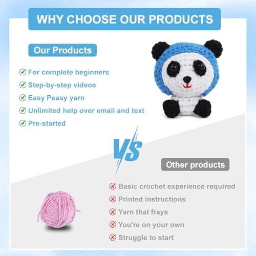 Autglint Panda Crochet Kit for Beginners, Learn to Crochet Starter Kit with Pre-Started Yarn & Easy-to-Follow Video Tutorials, DIY Amigurumi Animal Kit for Adults Kids Gift - Image 5