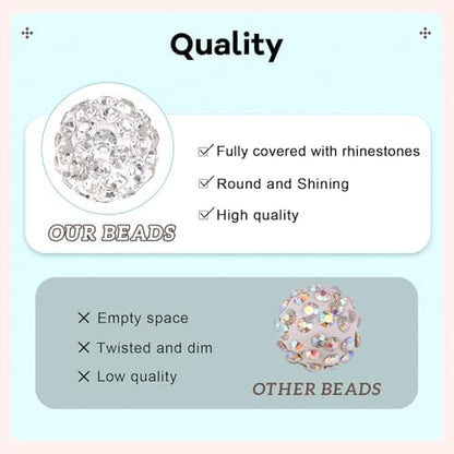 90pcs 10mm Rhinestone Beads for Jewelry Making, Aquamarine+White+Hematite Shiny Round Shamballa Disco Beads, Sparkle Crystal Clay Christmas for Bracelet Baseball Necklace Earring and DIY - Image 4