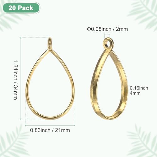 M METERXITY 20-Pack Open Bezels for Resin, Teardrop Shape Open Back Bezel Pendants for Resin Jewelry Making/DIY Earrings Necklace, Alloy Hollow Frame Pendants [Bright Gold] - Image 3