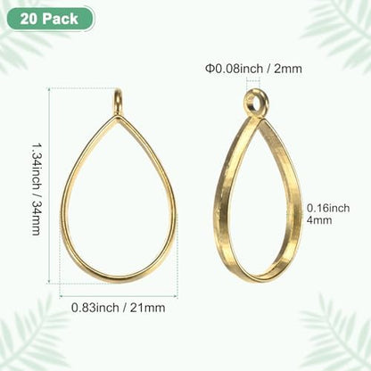 M METERXITY 20-Pack Open Bezels for Resin, Teardrop Shape Open Back Bezel Pendants for Resin Jewelry Making/DIY Earrings Necklace, Alloy Hollow Frame Pendants [Bright Gold] - Image 3