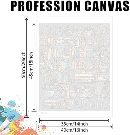 Yunruily Bookshelf Paint by Number Canvas for Adults-Bookshelf Paint by Numbers Adult,Book Oil Painting by Numbers for Adults and Home Wall Decor(with Gifts Box) 16x20inch - Image 4