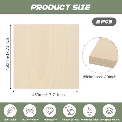 2 Pack Plywood Sheets, 17.1" x 17.1"x 0.39" Basswood Sheets - Image 2