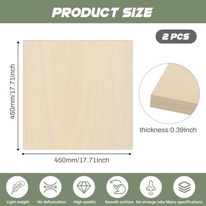 2 Pack Plywood Sheets, 17.1" x 17.1"x 0.39" Basswood Sheets - Image 2
