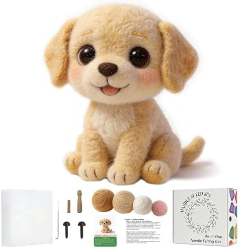 DIY Needle Felting Kit Cute Labrador Puppy – Needle Felting Starter Kit with Fiber Roving, Needles, Felting Pad & Instructions | Felted Animal Dog Kit for Beginners Adults | DIY Craft Gift by FaceNFace