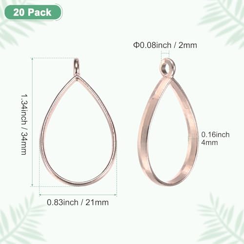 M METERXITY 20-Pack Open Bezels for Resin, Teardrop Shape Open Back Bezel Pendants for Resin Jewelry Making/DIY Earrings Necklace, Alloy Hollow Frame Pendants [Rose Gold] - Image 3