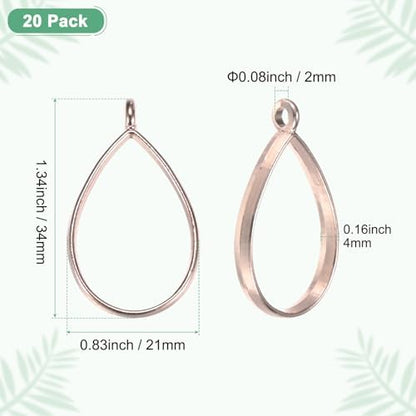 M METERXITY 20-Pack Open Bezels for Resin, Teardrop Shape Open Back Bezel Pendants for Resin Jewelry Making/DIY Earrings Necklace, Alloy Hollow Frame Pendants [Rose Gold] - Image 3