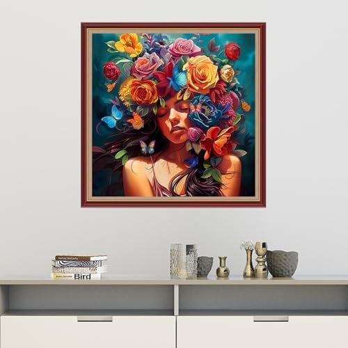 Dooxvey Cross Stitch Kits for Adults Beginners,Full Range of Cross-Stitch Stamped Kits Needlepoint Kits for Beginners Embroidery Kits 11CT Cross Stitch Patterns-Colorful Flower Girl 18x18 inch - Image 2