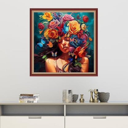 Dooxvey Cross Stitch Kits for Adults Beginners,Full Range of Cross-Stitch Stamped Kits Needlepoint Kits for Beginners Embroidery Kits 11CT Cross Stitch Patterns-Colorful Flower Girl 18x18 inch - Image 2