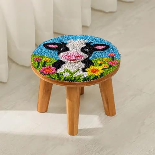 DIY Latch Hook Rug Kits Dairy Cow in Flower Easy for Beginners Round Carpet Crochet Yarn Craft Mini Rug Hook and Latch Tapestry for Home Decor 30x30cm-2 - Image 4