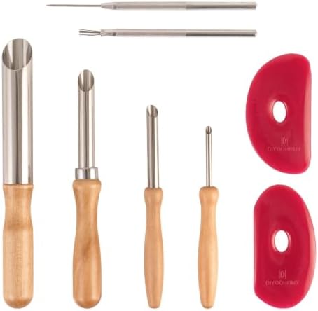 DIYOOHOMY Pottery Carving Tools Set, Clay Sculpting Tools with Straw Hole Puncher Needle Pottery Ribs Kit for Ceramic Polymer Clay Modeling, Drilling, Shaping, DIY Crafts Supplies (8) by DIYOOHOMY
