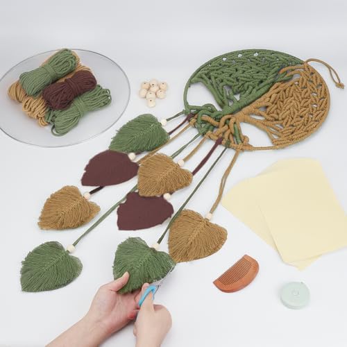 ACRNIGHEET DIY Macrame Kit for Adults Beginners Handmade Leaves Tree of Life DIY Boho Macrame Wall Hanging Ornaments with Macrame Supplies Wall Hanging Kit for Home Decor Craft Gifts(Coffee Series) - Image 4