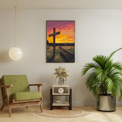 Cross Framed Paint by Numbers Kit for Adults Beginner & Kids Ages 8-12, Sunset Landscape Paint by Numbers with Frame, without Easel, DIY Number Painting for Adults for Home Decor Gift 8 x 12 Inch - Image 3
