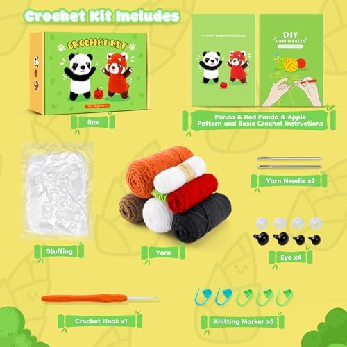 2PCS Pandas Crochet Kit for Beginners Animal Crochet Starter Kit for Adults - Image 2