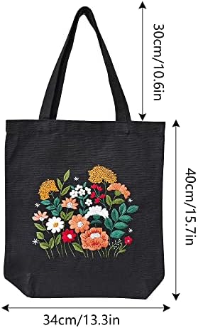 MAMUNU Canvas Tote Bag Embroidery Kit with Pattern for Beginners, Arts and DIY Crafts Kits for Adults, Include Instructions Embroidery Bag, Embroidery Hoops, Color Threads and Tool (Black) - Image 6