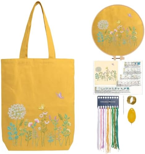 CREAWONDER Canvas Tote Bag Embroidery Kit with Pattern for Beginners, Arts and DIY Embroidery Crafts Kits for Adults, Include Instructions, Embroidery Hoops, Color Threads and Tool by Unknown