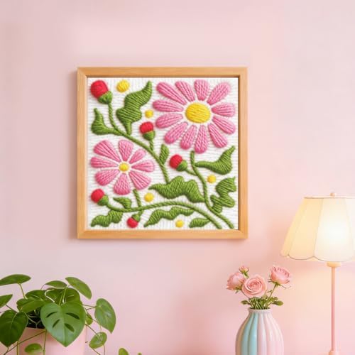 INFUNLY Boho Flower Punch Needle Kit, DIY Punch Needle Embroidery Kit for Adult Beginners 9.4x9.4 inch Complete Needlework Craft Supplies with Pre-Printed Floral Fabric & Threads - Image 7
