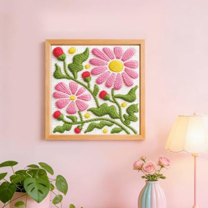 INFUNLY Boho Flower Punch Needle Kit, DIY Punch Needle Embroidery Kit for Adult Beginners 9.4x9.4 inch Complete Needlework Craft Supplies with Pre-Printed Floral Fabric & Threads - Image 7