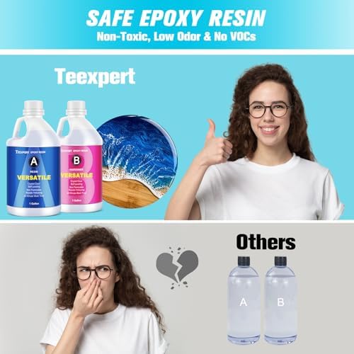 Teexpert Epoxy Resin Crystal Clear: 2 Gallon Epoxy Resin Kit Casting Resin Non Toxic High Gloss for Casting Coating Art DIY Craft Jewelry Wood Table - 2 Part(1gallon Resin and 1gallon Hardener) - Image 2