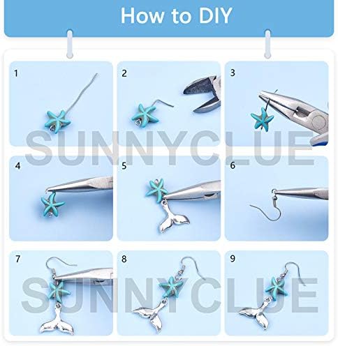 SUNNYCLUE 1 Box DIY 10 Pairs Starfish Mermaid Turquoise Earring Making Starter Kit Ocean Beach Summer Theme Earrings Synthetic Turquoise Beads Turtle Fish Crab Slipper Charm for DIY Jewelry Making - Image 4