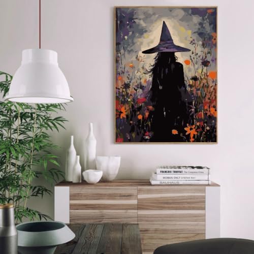 Eiazuiks Halloween Stamping Cross Stitch Kit, Witch Halloween Counting Cross Stitch Kit for Adult Beginners, Full Line DIY Stitching Kit for Home Decor Cross Stitch Patterns 12x16 inches - Image 2