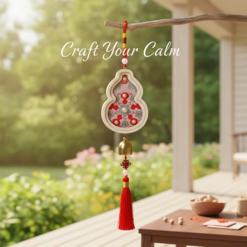 14.96 Inch Wooden Craft Kit with Red Brocade and Pearls for Assembly - Image 3