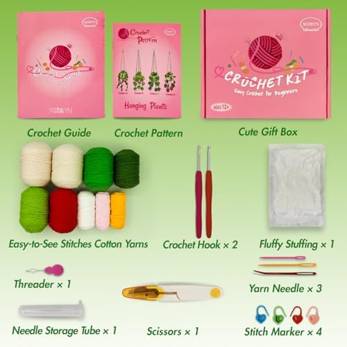 SGIBYN Crochet Kit for Beginners with Video - 4 Pcs Hanging Plant Craft Set - Image 2