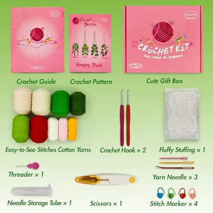 SGIBYN Crochet Kit for Beginners with Video - 4 Pcs Hanging Plant Craft Set - Image 2