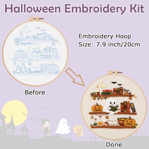 Nuberlic Halloween Ghost Reading Embroidery Kit for Beginners - Image 3