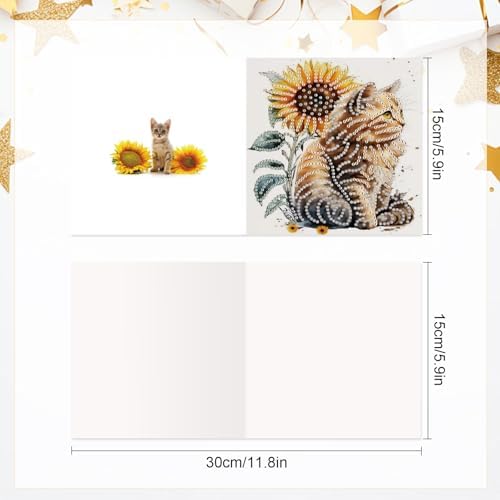 AiYuanzsh 6-Pack 5D Diamond Painting Greeting Cards with Envelopes, Cat Sunflower Pattern DIY Crystal Rhinestone Diamond Art Cards, Laser Effect Postcards for Birthday, Thank You, and Gift Giving - Image 2