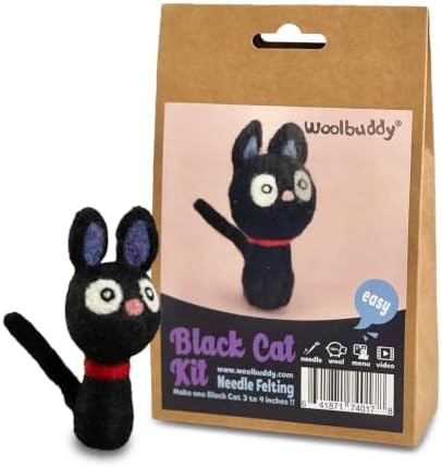 Woolbuddy Needle Felting Starter Kit (Black Cat) for Adults with DIY Tool by Woolbuddy
