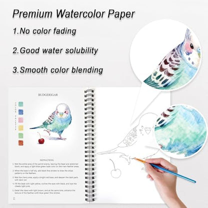 Watercolor Workbooks for Adults Beginners & Teens, 16 Colors 15 Beautiful Paintings, Pre-Outlined Designs, Easy Watercolor Art Book（Without Palette Bird） - Image 6