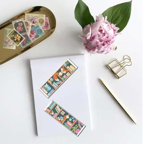 FREEBLOSS 6 Set Cross Stitch Bookmark Kits Fox Bookshelf Pattern Stamped Embroidery Kit Stitch Bookmarks DIY Book Marks Printed Cross Stitch Kits with Instructions for Beginners Adults, 8''x2.4'' - Image 6