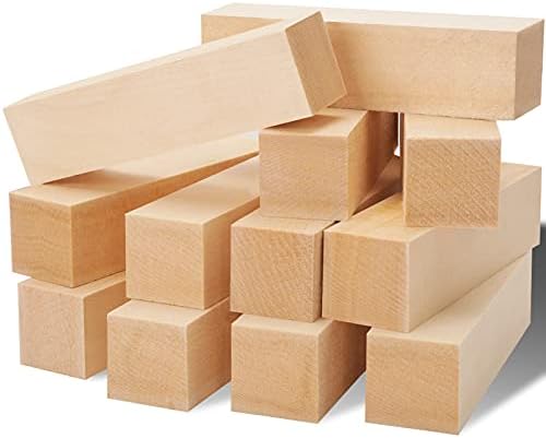 12 Pack Unfinished Basswood Carving Blocks Kit, Rectangular Wooden Blocks for DIY Carving, Crafting and Whittling for Adults Beginner and Experts(4 x 1 x 1 inch) by YIPLED