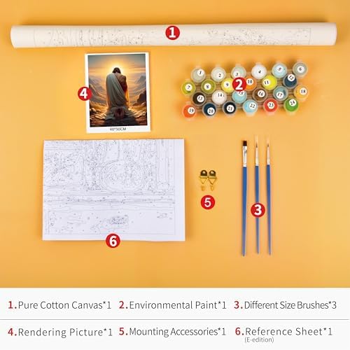TUMOVO Adults Paint by Numbers Kit Jesus Praying to God Religious Paint by Numbers for Adults Christian Faith Inspired DIY Canvas Art Spiritual Home Decor Gift Acrylic 16x20 Inch - Image 4