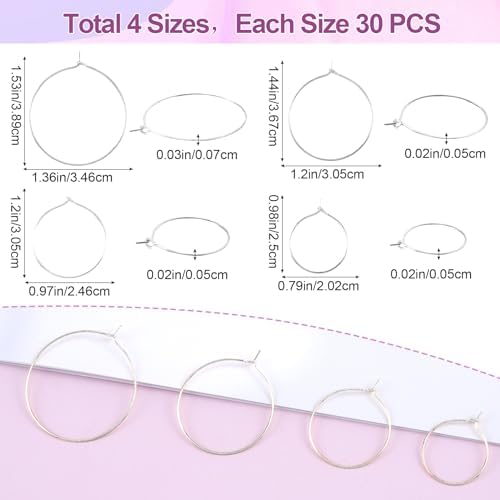 OIIKI 120PCS Earring Beading Hoops for Jewelry Making, 4 Sizes, Silver - Image 2