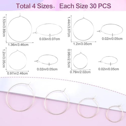 OIIKI 120PCS Earring Beading Hoops for Jewelry Making, 4 Sizes, Silver - Image 2