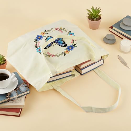 ERKOON Canvas Tote Bag Embroidery Kit for Beginners, Floral Arts Crafts Cross Stitch Kits for Adults Including Stamped Embroidery Bag with Hoops, Needle, Instruction and Color Threads (Butterfly) - Image 6