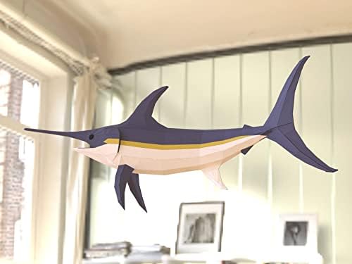 Swordfish Paper Sculpture,Pre-cut DIY Papercraft Kit,Handmade Sea Animal Figurine, Color,Low Poly Home Decor,All Accessories Included - Image 3