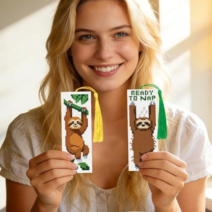 INFUNLY Sloth Words Cross Stitch Bookmark Kit 10x7.7 Funny Quote Cross Stitch Bookmark Set Nap Time Sloth Stamped Embroidery Bookmarks Kit DIY Embroidery Bookmarks for Book Lovers Craft Gift - Image 7